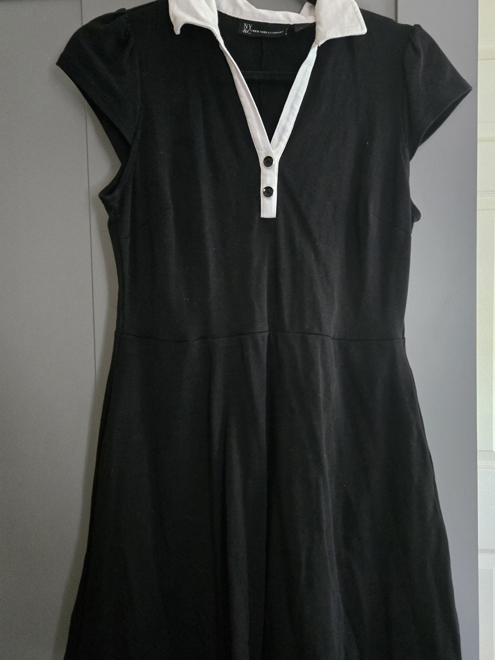 New York & Company Black Dress with White Polo Collar